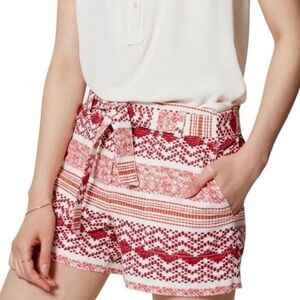 LOFT Fiesta Red Aztec Print High Waisted Linen Blend Short